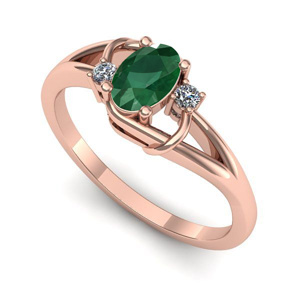 Inel de logodna din aur roz cu smarald