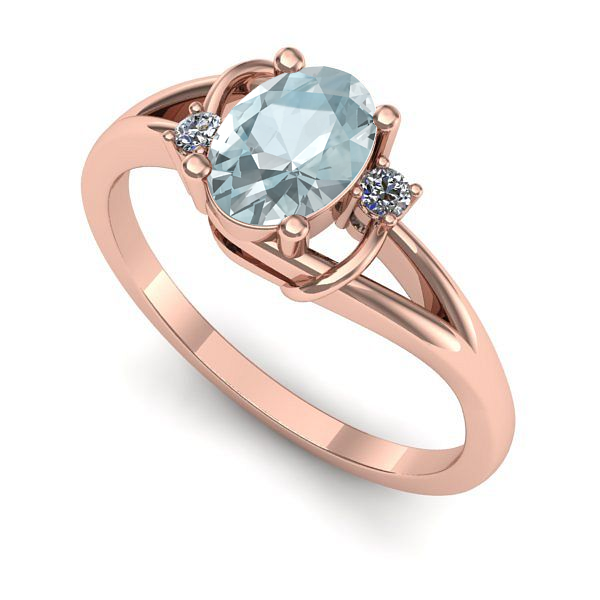 Inel de logodna din aur roz cu aquamarin