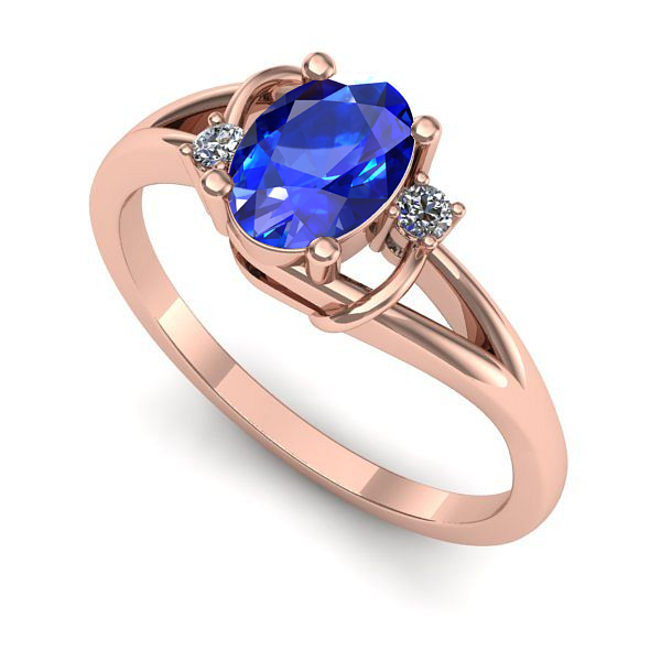 Inel de logodna din aur roz cu safir