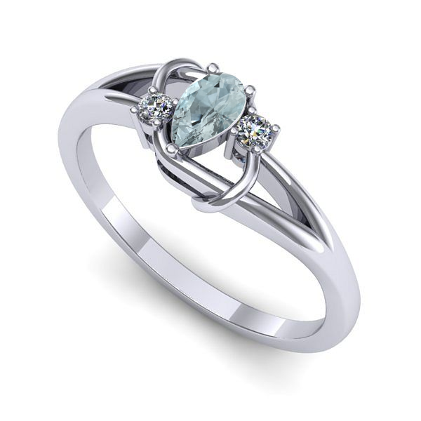 Inel logodna din aur alb cu aquamarin