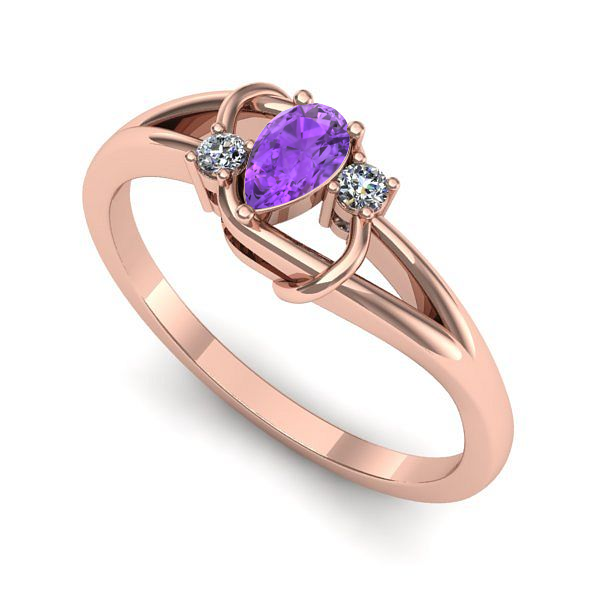 Inel logodna din aur roz cu ametist