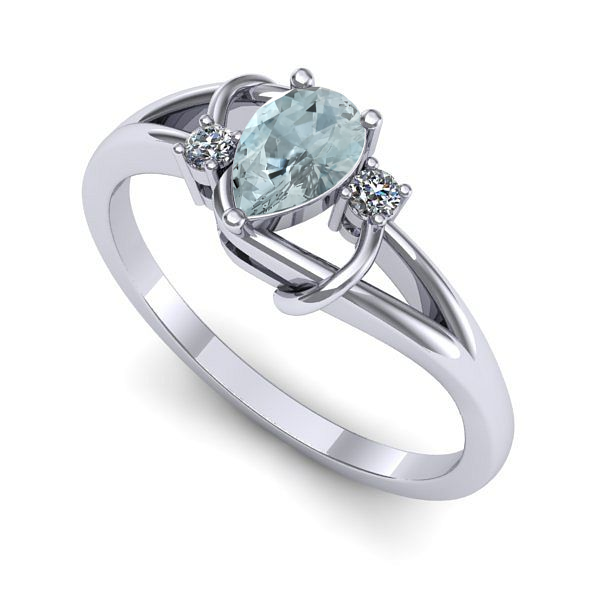 Inel logodna din aur alb cu aquamarin