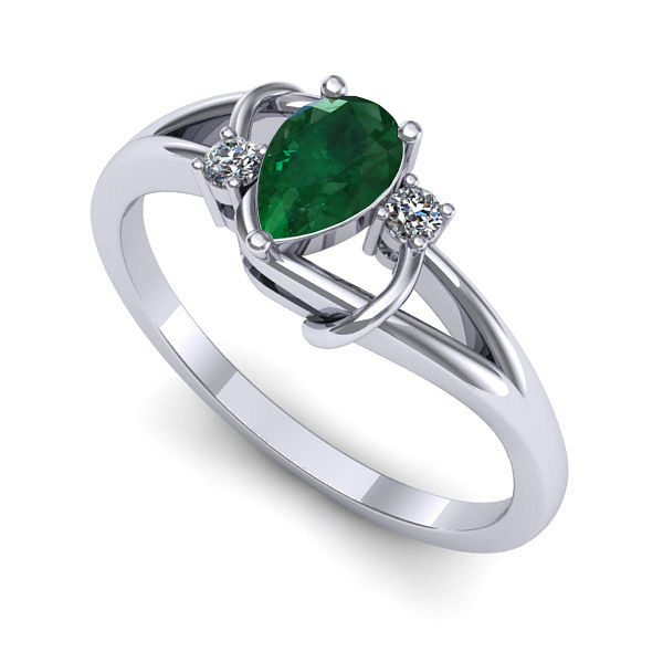Inel logodna din aur alb cu smarald