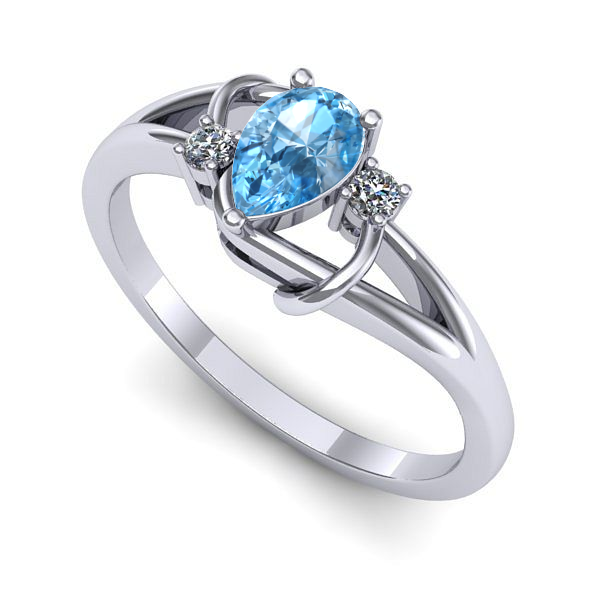 Inel de logodna din aur alb cu topaz blue