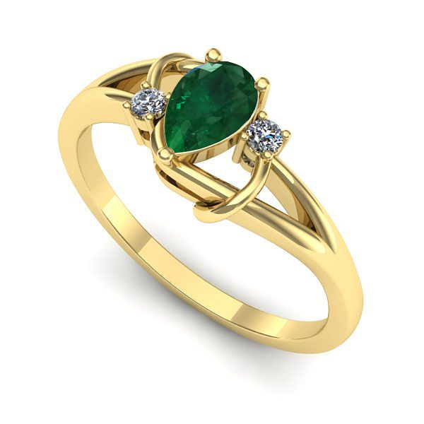 Inel logodna din aur galben cu smarald