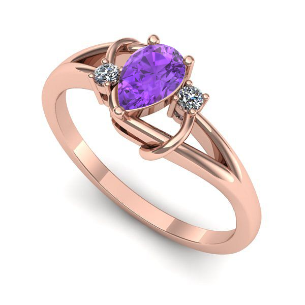 Inel logodna din aur roz cu ametist