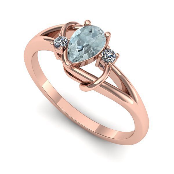 Inel de logodna din aur roz cu aquamarin