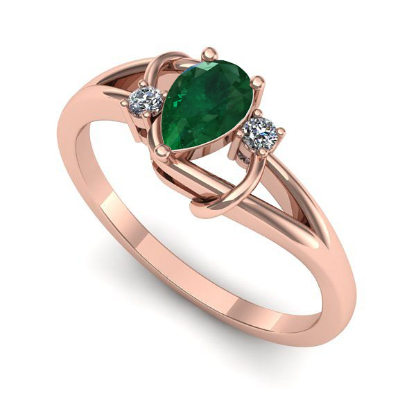 Inel din aur roz cu smarald