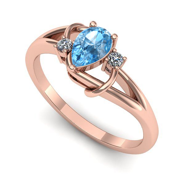 Inel logodna din aur roz cu topaz blue