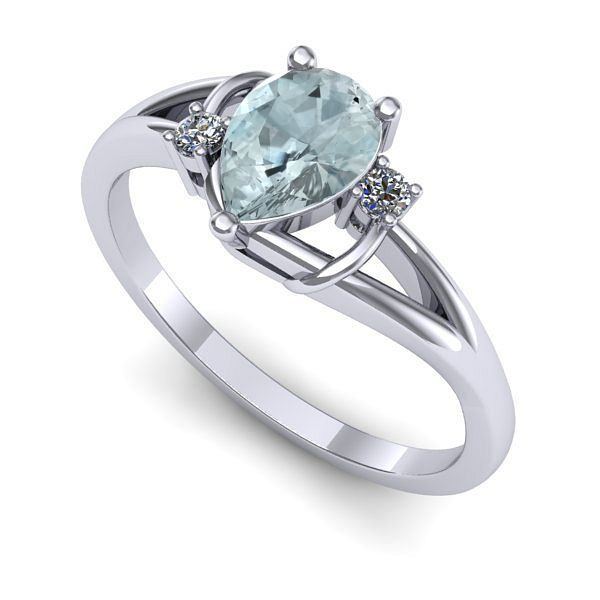 Inel de logodna din aur alb cu aquamarin