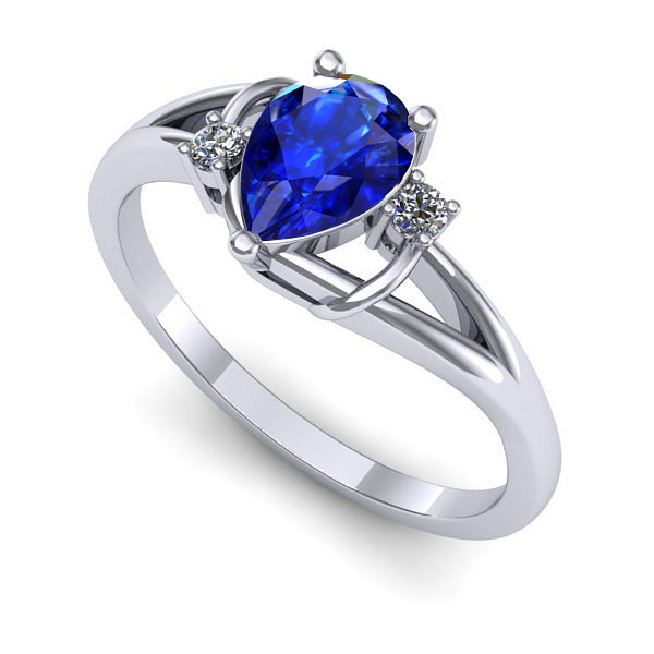 Inel logodna din aur alb cu safir