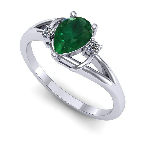 Inel logodna din aur alb cu smarald
