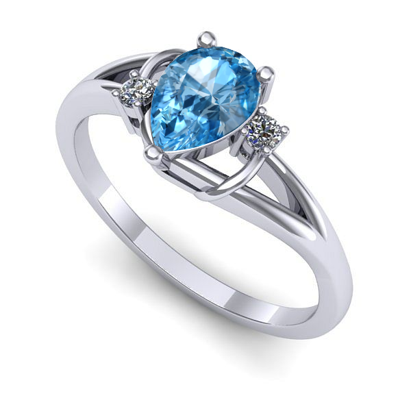 Inel de logodna din aur alb cu topaz blue