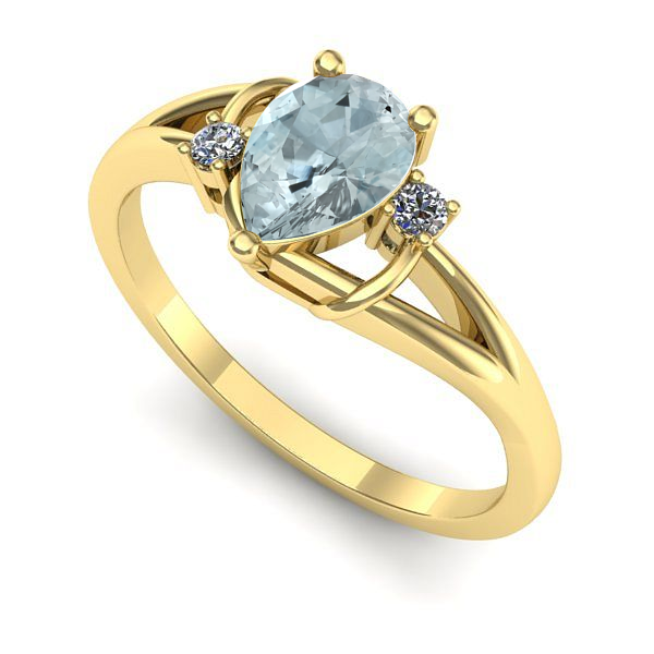 Inel logodna din aur galben cu aquamarin