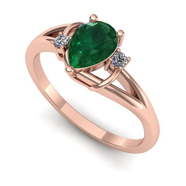 Inel logodna din aur roz cu smarald