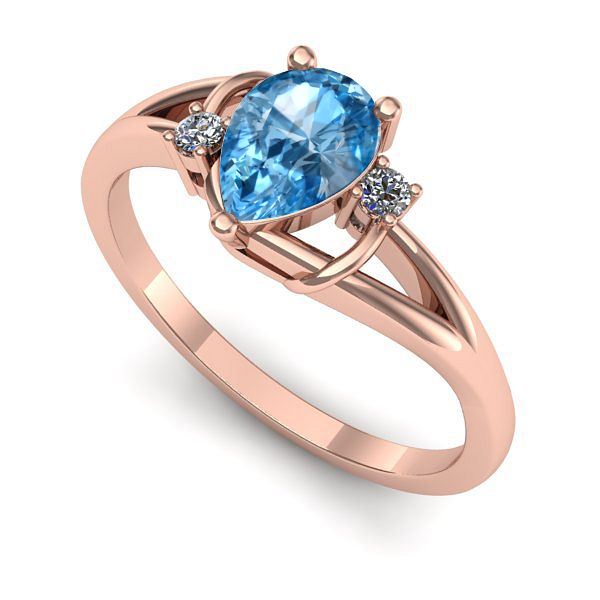 Inel logodna din aur roz cu topaz blue