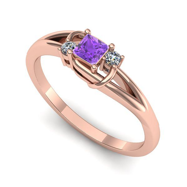 Inel logodna din aur roz cu ametist