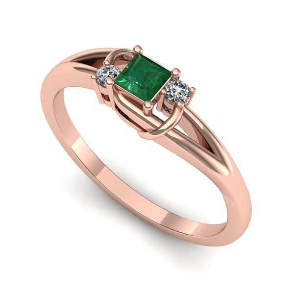 Inel de logodna din aur roz cu smarald