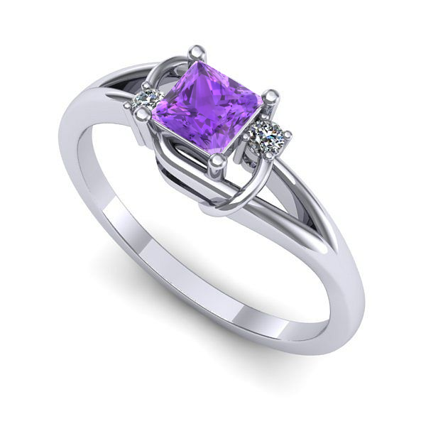 Inel logodna din aur alb cu ametist