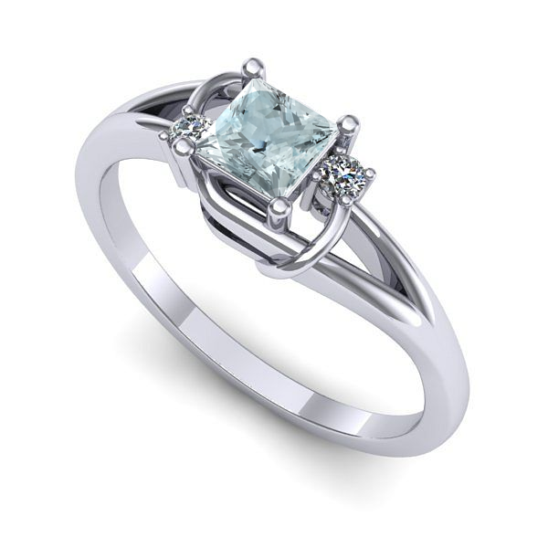 Inel de logodna din aur alb cu aquamarin