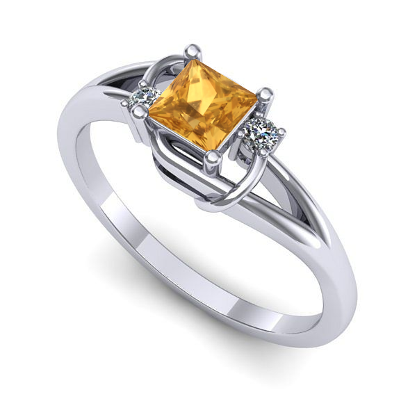 Inel logodna din aur alb cu citrin