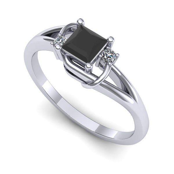 Inel din aur alb cu diamant negru