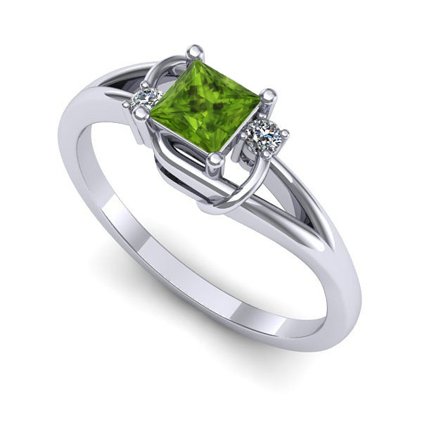 Inel logodna din aur alb cu peridot