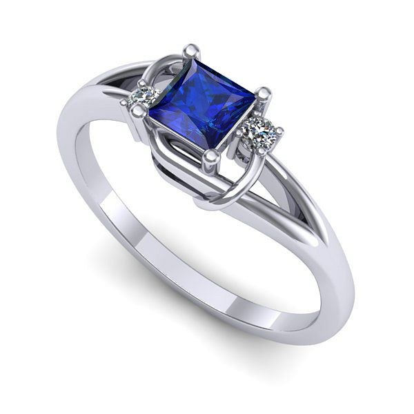 Inel de logodna din aur alb cu safir