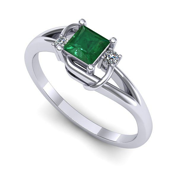 Inel din aur alb cu smarald