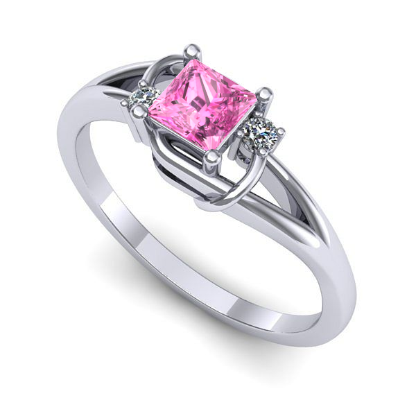 Inel logodna din aur alb cu safir roz