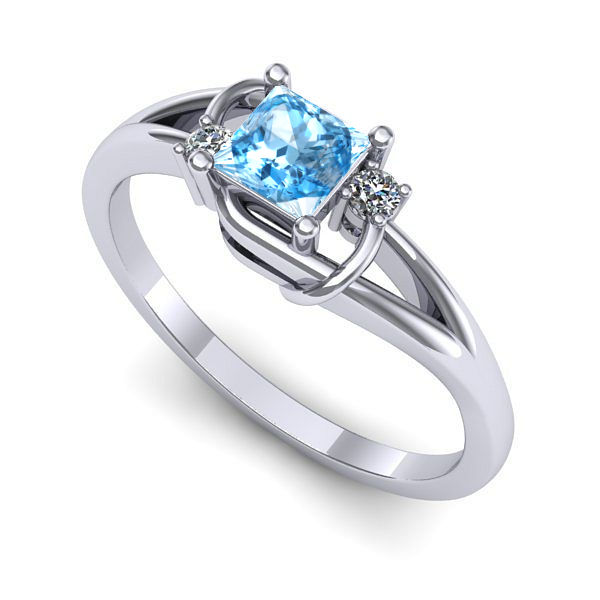 Inel de logodna din aur alb cu topaz blue