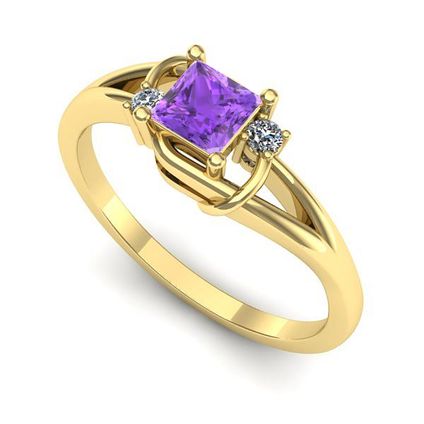 Inel de logodna din aur galben cu ametist