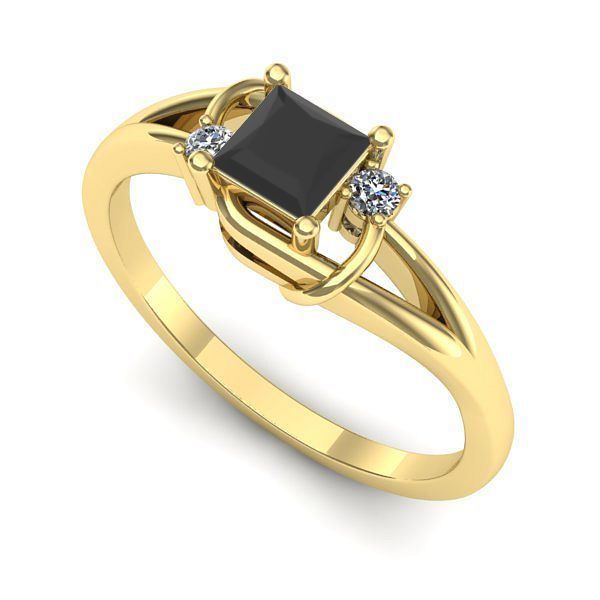 Inel din aur galben cu diamant negru