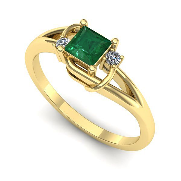 Inel de logodna din aur galben cu smarald