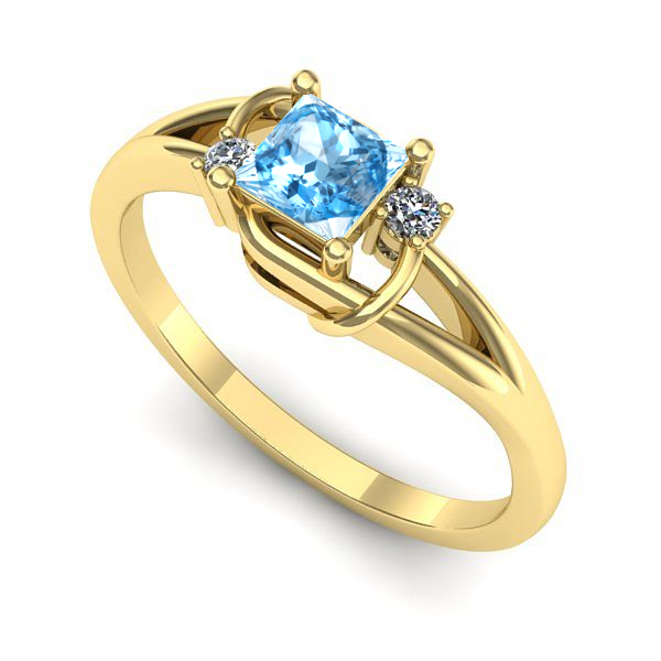 Inel logodna din aur galben cu topaz blue