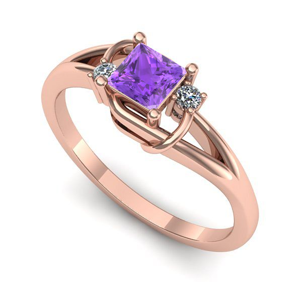 Inel logodna din aur roz cu ametist