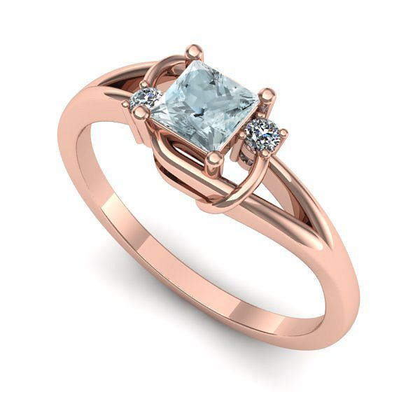 Inel logodna din aur roz cu aquamarin
