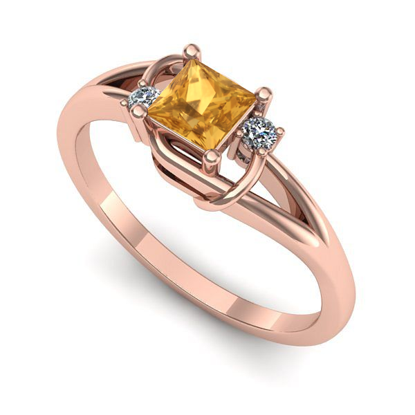 Inel logodna din aur roz cu citrin