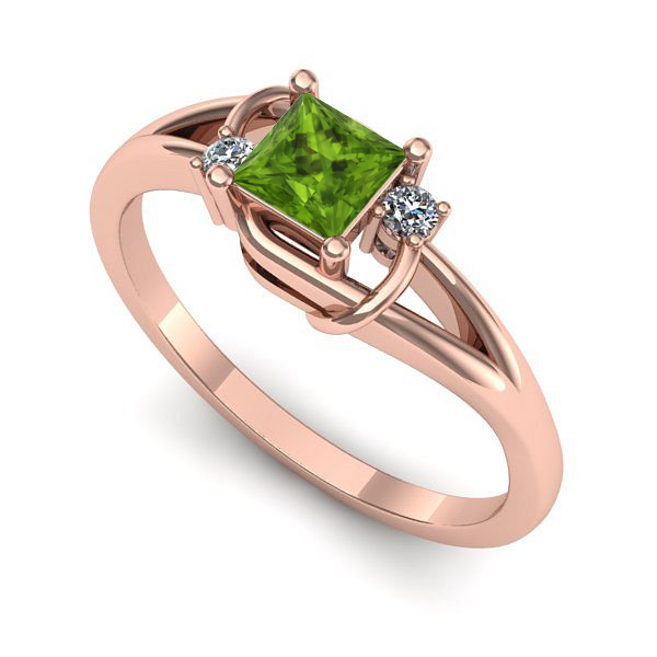 Inel logodna din aur roz cu peridot