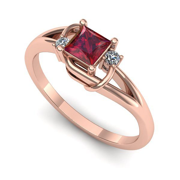 Inel din aur roz cu rubin