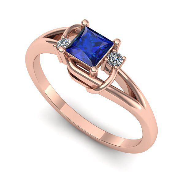 Inel de logodna din aur roz cu safir