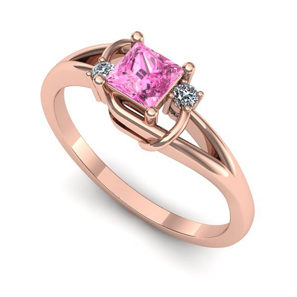 Inel de logodna din aur roz cu safir roz