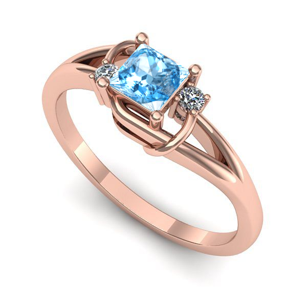 Inel de logodna din aur roz cu topaz blue