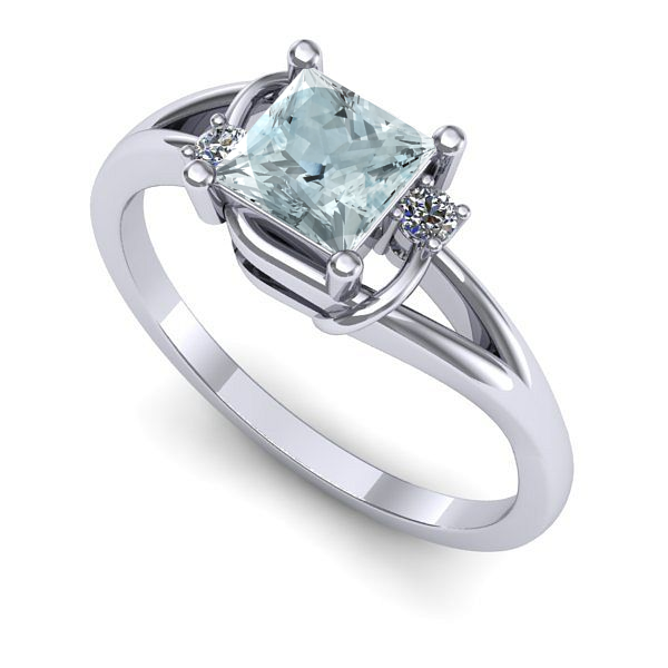 Inel logodna din aur alb cu aquamarin