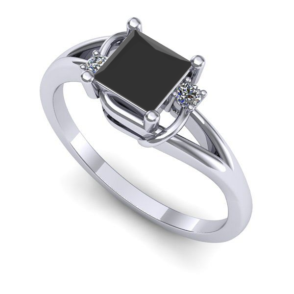 Inel din aur alb cu diamant negru