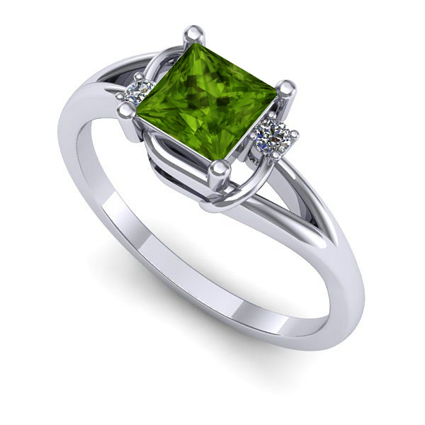 Inel de logodna din aur alb cu peridot