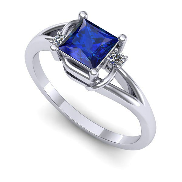 Inel logodna din aur alb cu safir