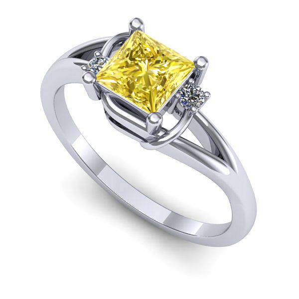 Inel de logodna din aur alb cu safir galben