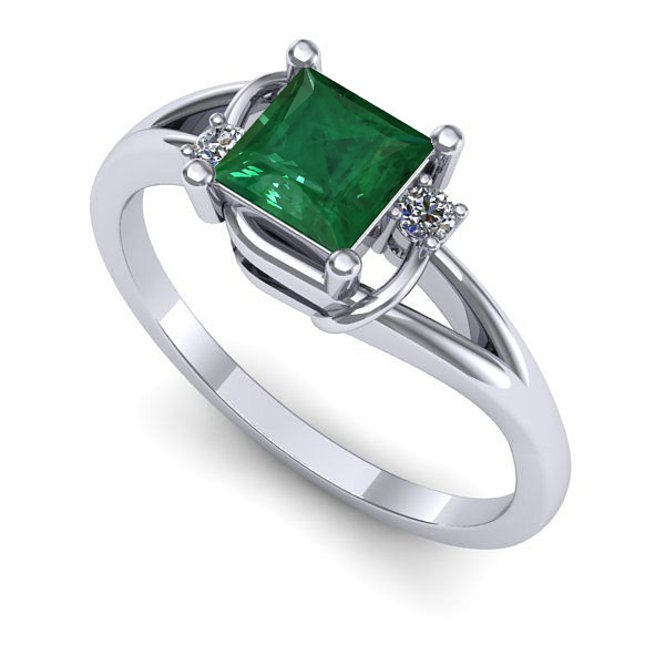 Inel logodna din aur alb cu smarald