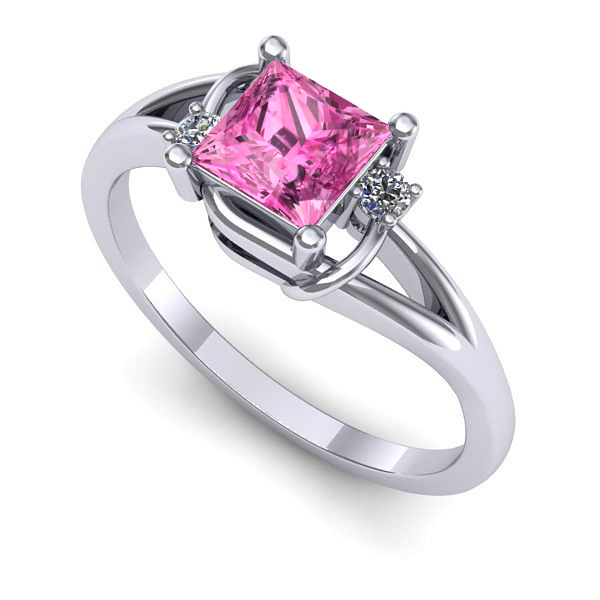 Inel logodna din aur alb cu safir roz